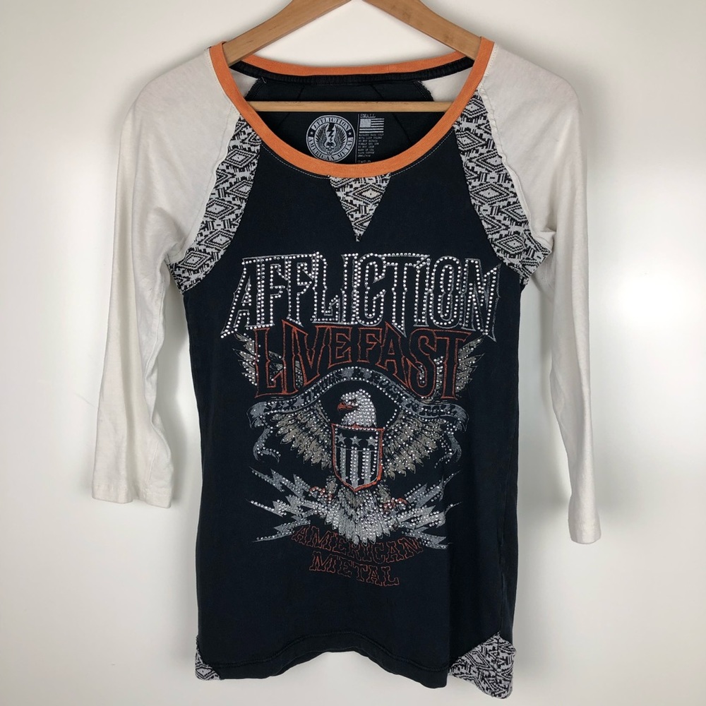 Affliction 3/4 sleeve tee. Size small